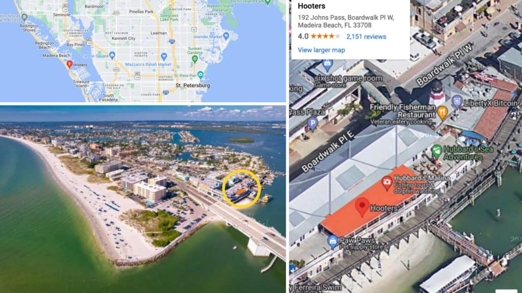 Hooters Johns Pass - location on map - close up