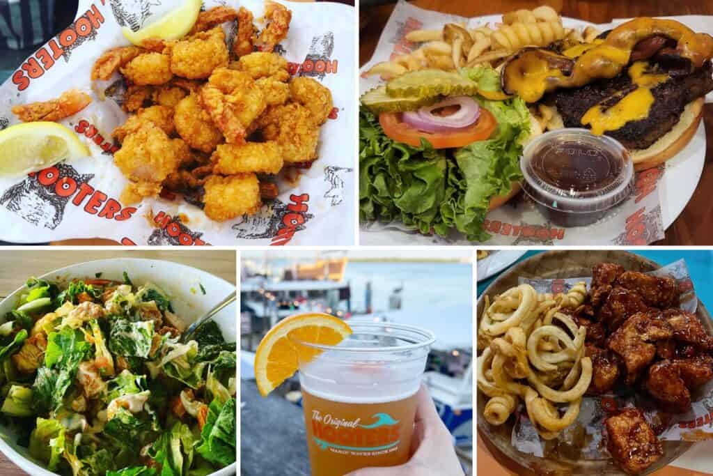 Hooters Johns Pass menu items in a photo collage