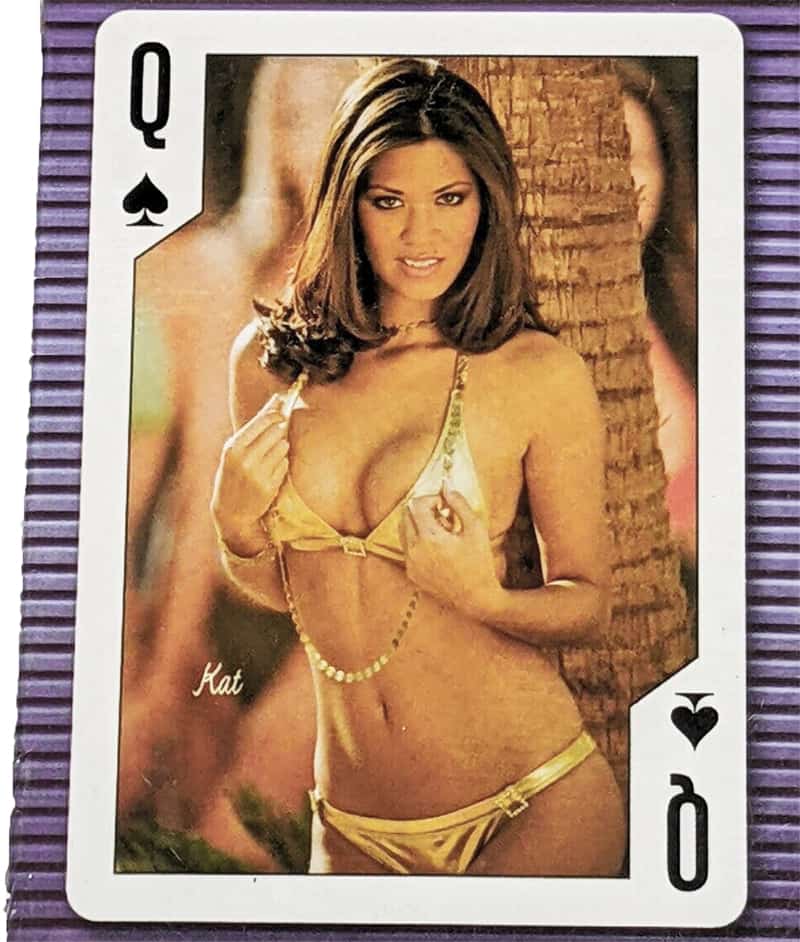 Hooters Girl Kat Longa on playing card in gold bikini